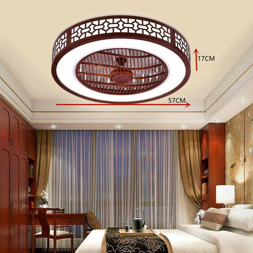 22 Inches Red Ceiling Fan with Light 64W Remote Control 3-Color Lighting Modes 22" Ceiling Fan Light Enclosed Fan Modern LED 3 Colors Semi Flush Mount +Remote