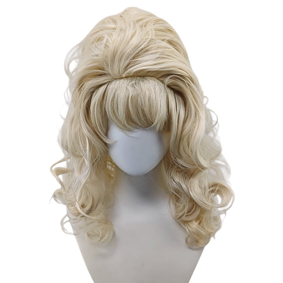 22 Inches Retro Beehive Blonde Wigs for Women Long Wavy Wig with Bangs Synthetic Natural Wig for 60s 70s 80s Cosplay,Halloween,Daily Use