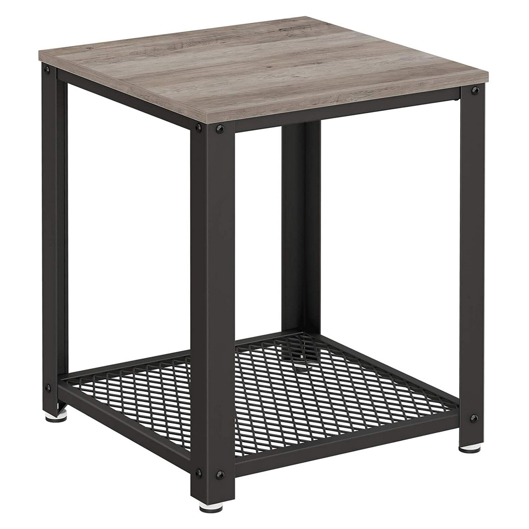 22 Inches Square Wood Top End Side Table, Open Wire Bottom Shelf, Gray ...