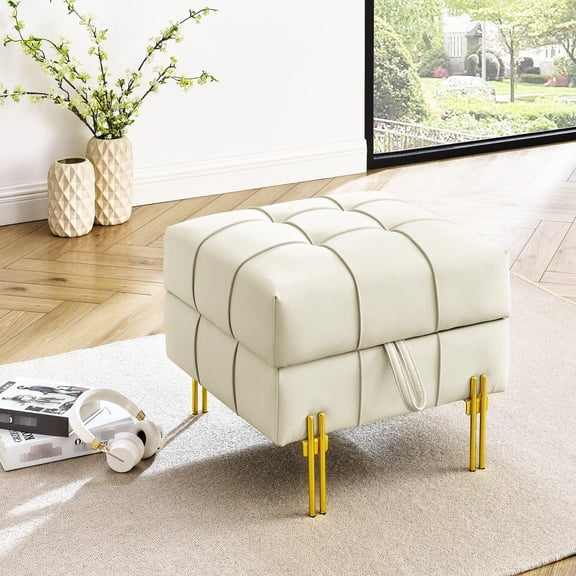 22 Inches Storage Ottoman / Pet-friendly Bench with Metal Legs