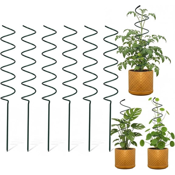22" Indoor Plant Trellis for Potted Plants, 6 Pack Metal Spiral Support for Monstera, Pothos, Ivy, Small Tomato Stakes for Urban Gardening Spaces, 0.13" Thick Rust-Proof Plant Wire (12)