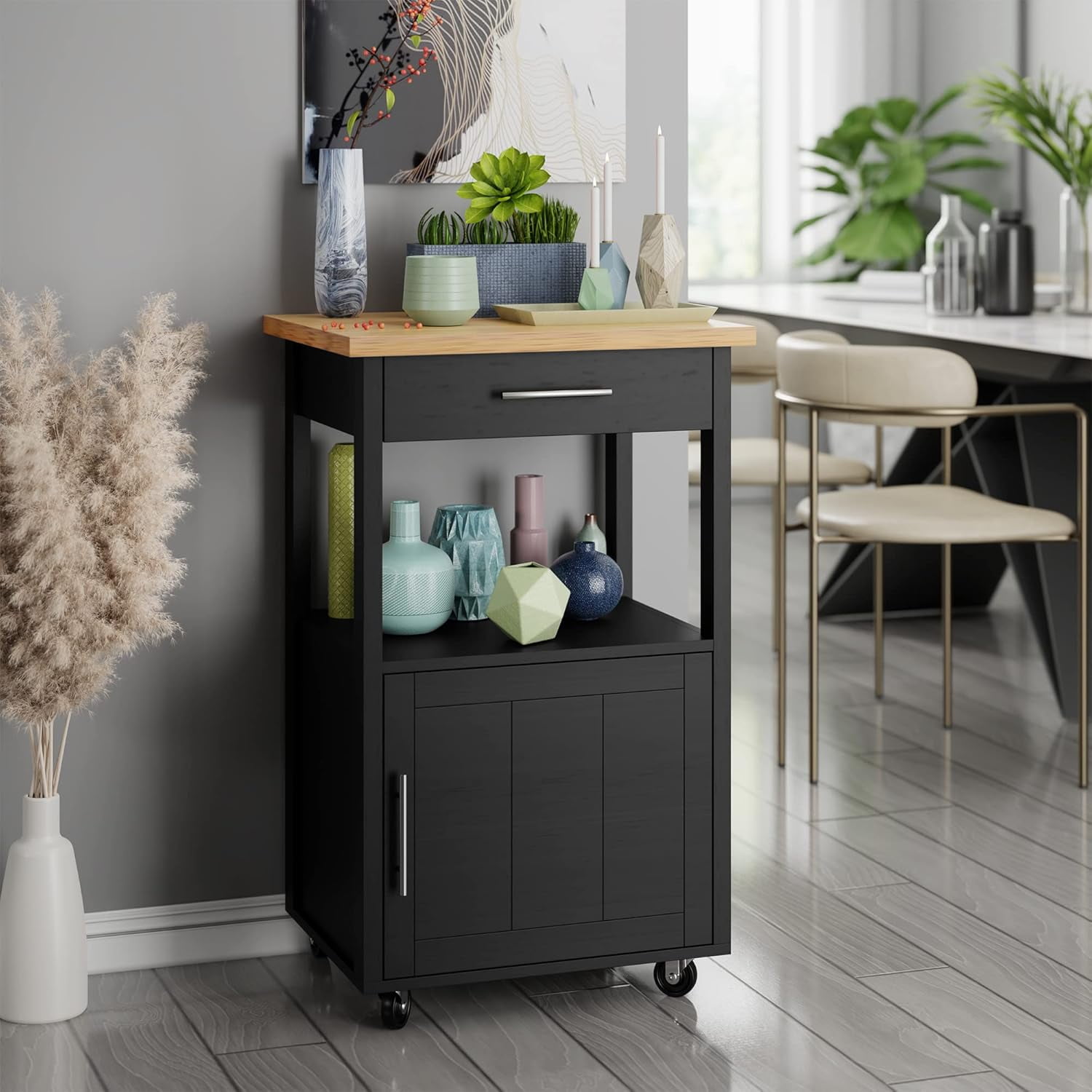 22" Kitchen Island on Wheels with Storage Cabinet Kitchen Cart Cabinet with Shelves, Cart Handle for Towel Rack or Free Mobility, Portable Islands for Kitchen,Black