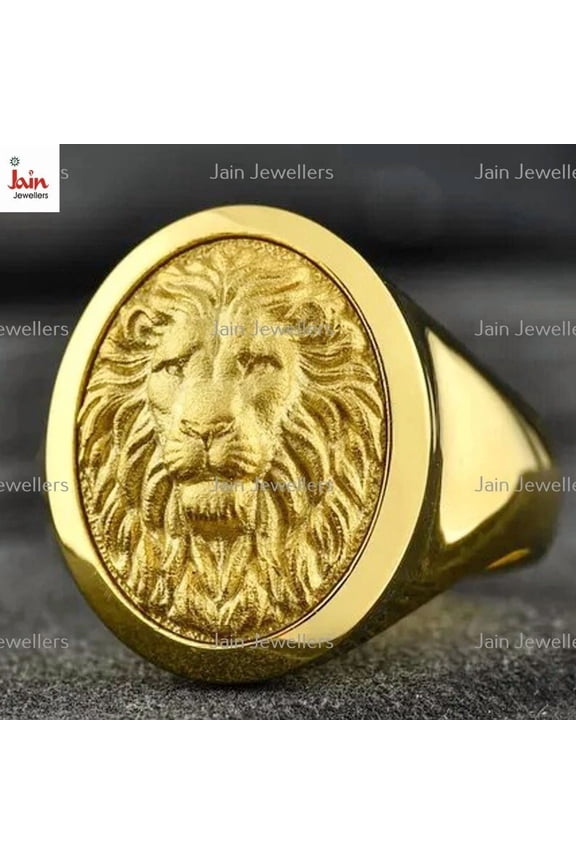 22 Kt Real Solid Gold Luxury African Oval Lion Head Signet Men's Ring Size 11