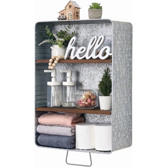 22" L Galvanized Wash Tub with Shelves Rustic Bathroom Decor Rustic Farmhouse Bathroom Shelf