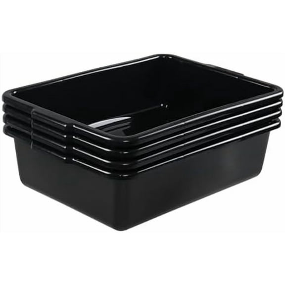 22 L Plastic Commercial Bus Tote Box, 4 Pack Large Food Service Bus Tub, Black Utility Bus Box$$Storage