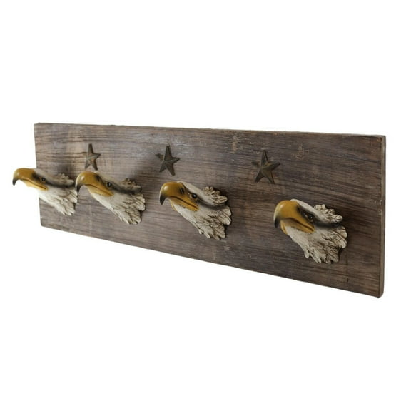 22"L Rustic Western American Patriotic Bald Eagle 4-Peg Wall Coat Hooks Plaque