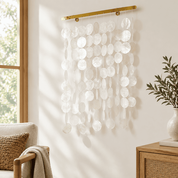 22"L x 16"W Handmade Capiz Shell Wall Art with Stainless Steel Rail