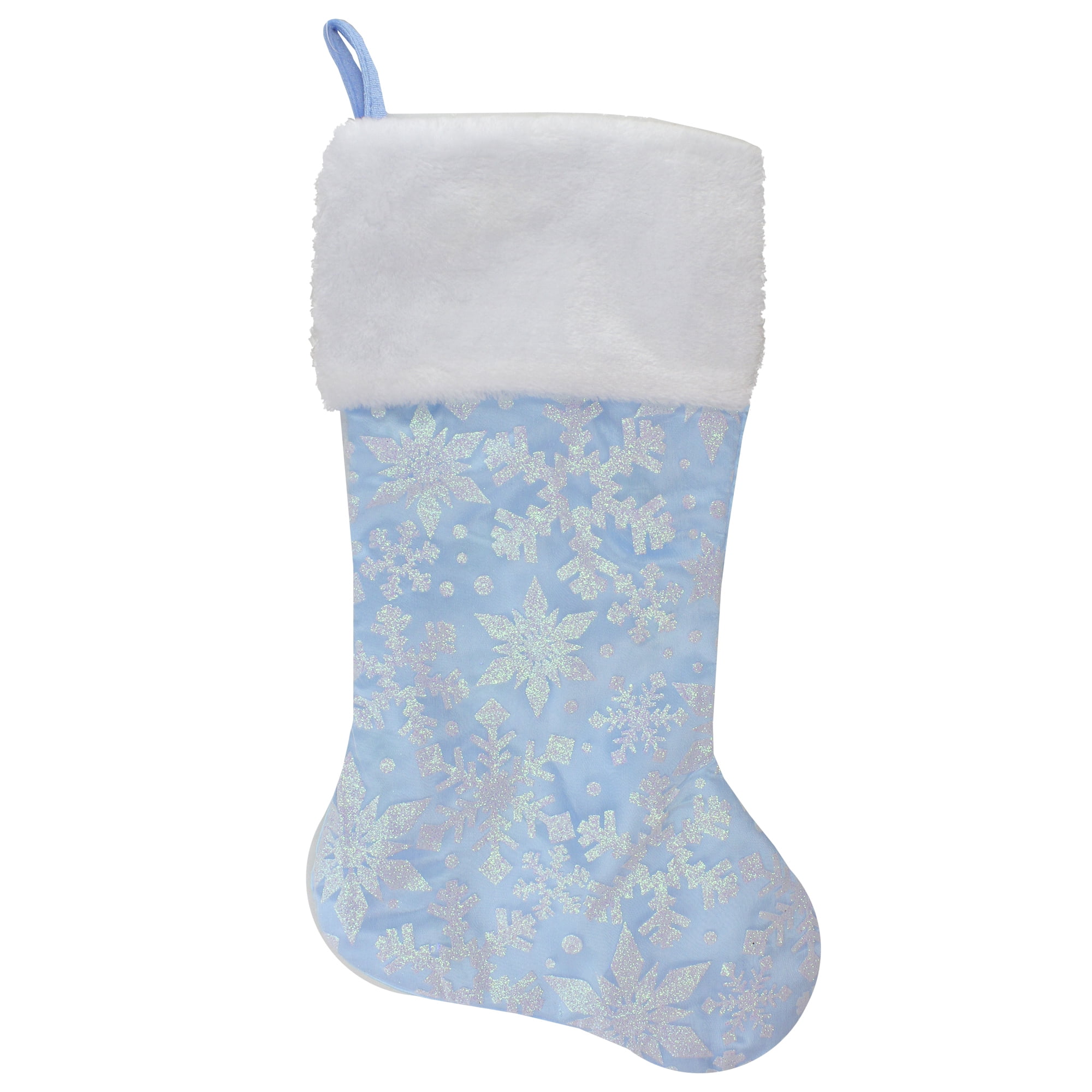 22" LED Lighted Blue Iridescent Glittered Snowflake Christmas Stocking