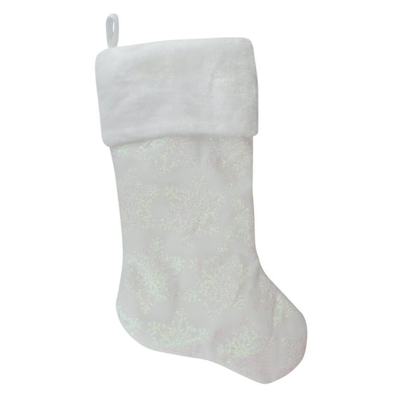 Northlight 22" LED Lighted White Iridescent Glittered Snowflake Christmas Stocking