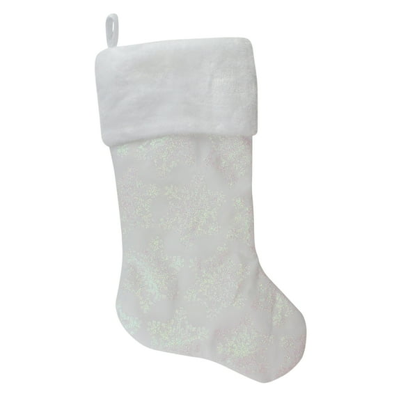 Northlight 22" LED Lighted White Iridescent Glittered Snowflake Christmas Stocking