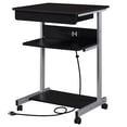 thumbnail image 1 of 22 Inch Compact Office Desk with Power Outlet USB Ports, Mobile Laptop Table for Home Study, Rolling Workstation Lockable Casters Corner Writing Table, Black, 1 of 5