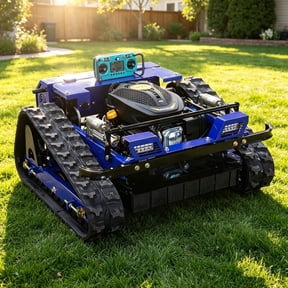 DeepKron Remote Controlled Robotic Lawn Mower with Track System 45 Degree Climbing Slope Grass Cutting Robot Lawn Mower 22 Inch Cutting Width