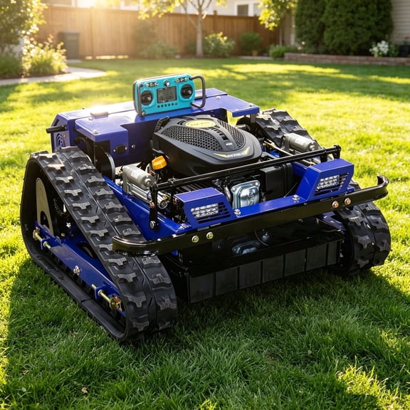 DeepKron Remote Controlled Robotic Lawn Mower with Track System 45 Degree Climbing Slope Grass Cutting Robot Lawn Mower 22 Inch Cutting Width