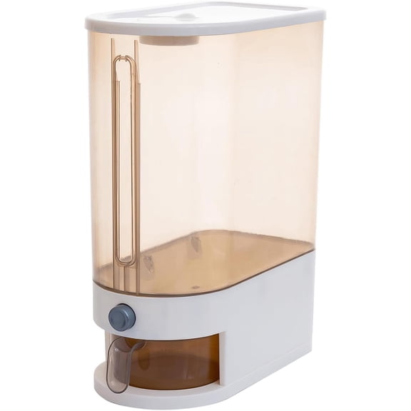 22 Lbs Rice Dispenser, Large Grain Container Storage with Lid Measuring Cylinder Moisture Proof Household Cereal Dispenser Bucket for Kitchen Soybean Corn,Brown
