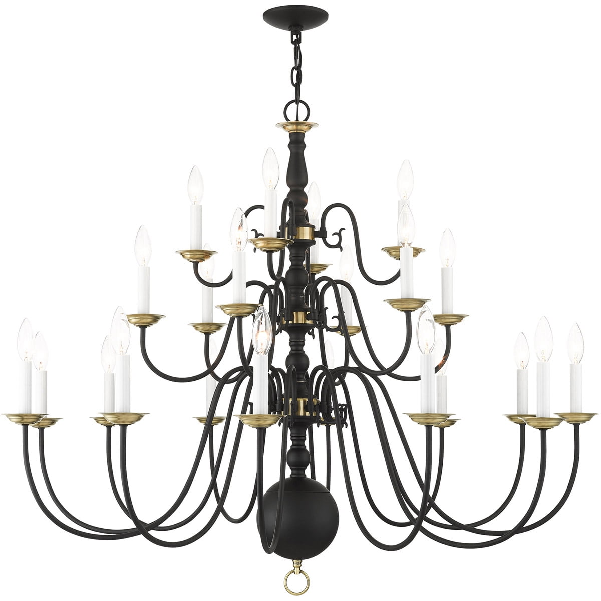 Black and Brass 22-Light Colonial Chandelier