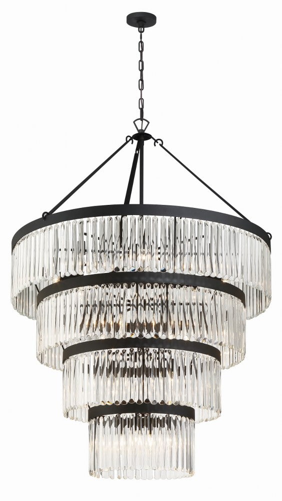 Emory Black Forged 22-Light Chandelier with Clear Glass Crystals
