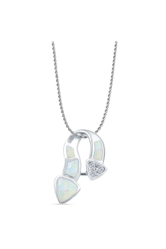 22" Long 1.1mm Rope Chain- Lab Created White Opal & CZ Mosaic Twist Pendant Necklace Vintage Style 925 Sterling Silver 27mm Pendant Gift For Her