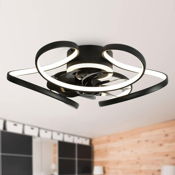 22'' Low Profile Ceiling Fan Light with Memory Function, Dimmable 3 Colors ,6 Speeds Fan Light with Timing Function, Silent Copper Motor Ceiling Fan with Light for Living Room Bedroom Kitchen