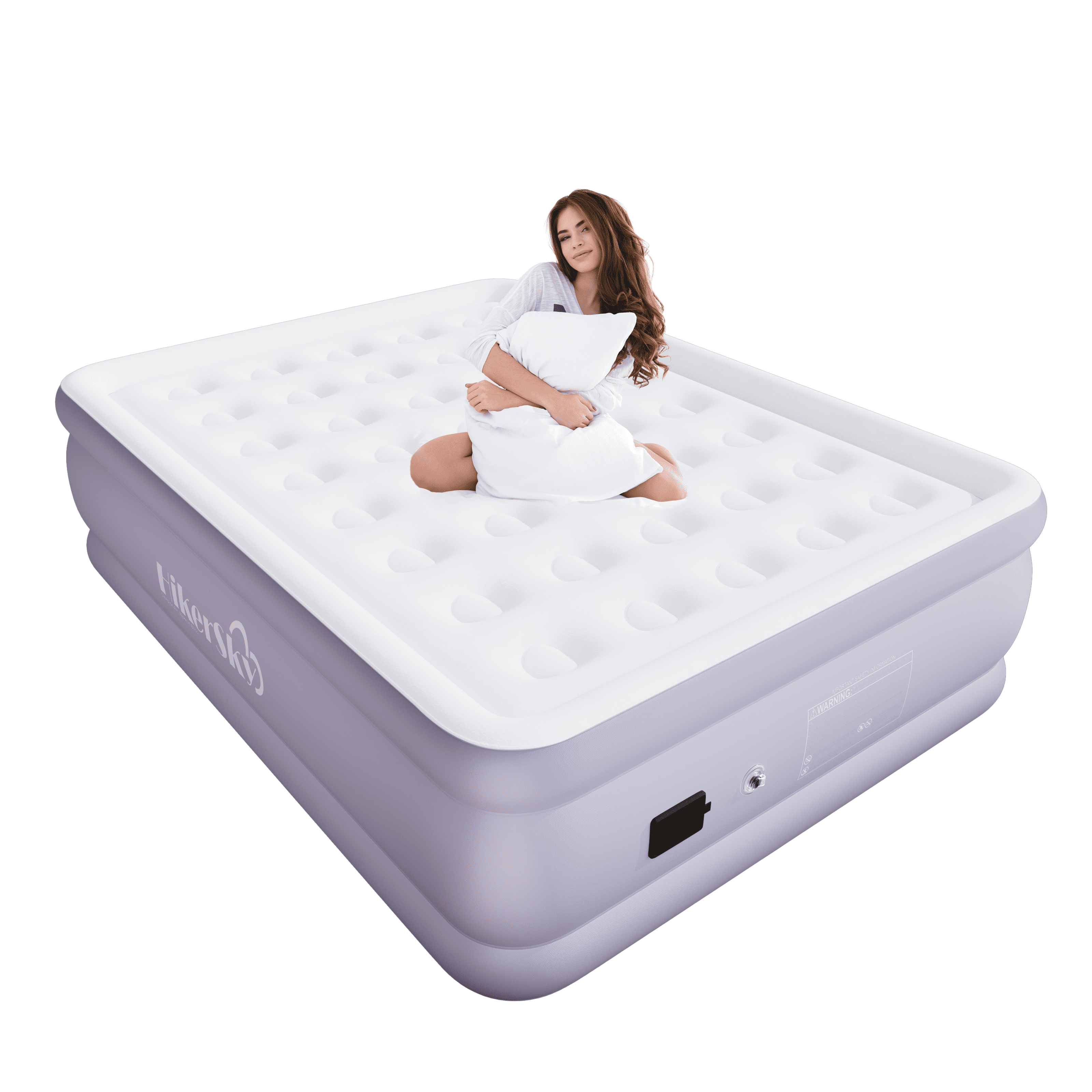 22" Luxury Queen Air Mattress with Built-In Battery Pump,Heavy-Duty Waterproof Veltex Surface for Indoor/Outdoor Use,Portable Inflatable Camping Bed & Guest Bed(Lavender Purple)