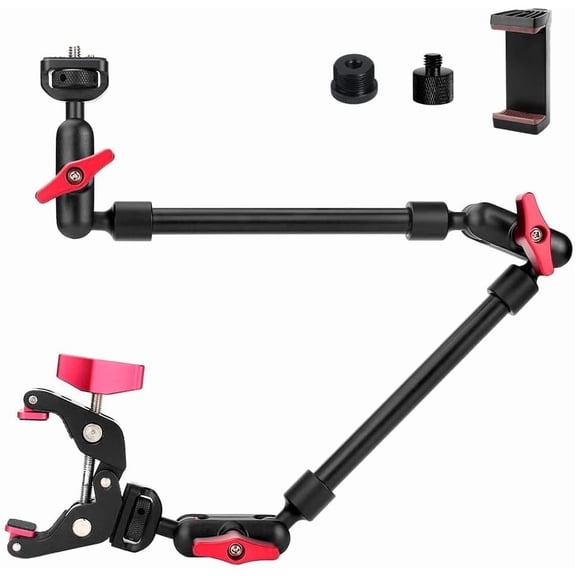 22" Magic Arm Camera Mount, Articulating Arm Tripod Clamp w Thread Adapter, Friction Camera Boom Arm, Overhead Desk Mount Clamp Stand for Phone, Webcam, Mic, Video Rig, Tripod Light