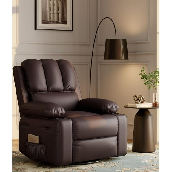 22'' Massage Recliner Chair for Adults with Heat and Massage, Manual PU Leather Recliner with Cup Holders and Side Pockets Colors Available