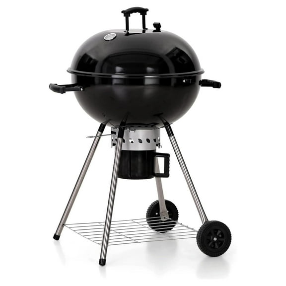 22" Master Kettle Charcoal Grill, Premium Outdoor Barbecue Grill with Thermometers, Porcelain-Enameled Lid & Catcher, Black 22 Inch