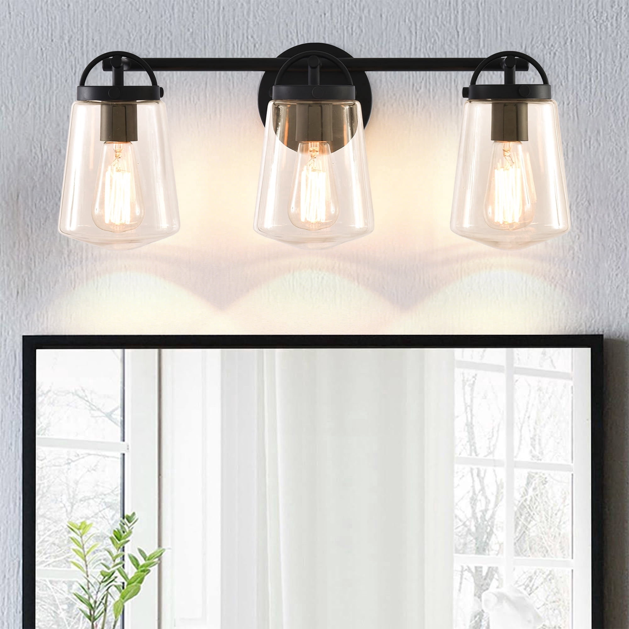 Parrot Uncle 22" Matte Black 3-Light Bathroom Vanity Light with Clear Glass Shades, Dimmable Modern Wall Fixture