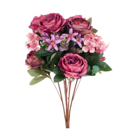 22" Mauve  Dusty Pink Artificial Cabbage Rose Bush  5 Bloom Fabric Floral Stem-FB195430