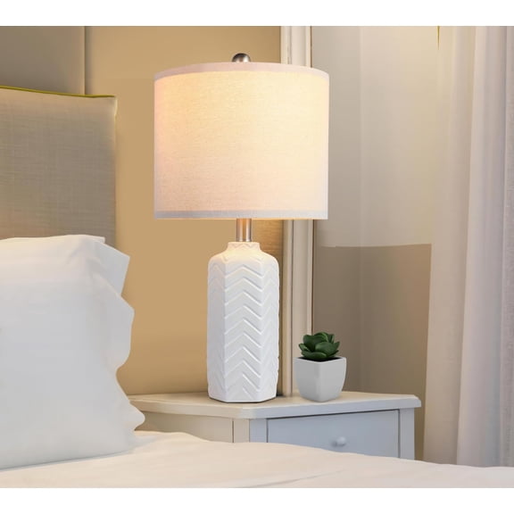 22" Modern Ceramic Table Lamp White Nightstand Lamp Set of 2 Farmhouse Bedside Lamps for Bedroom End Table Lamps for Living Room Office Dorm
