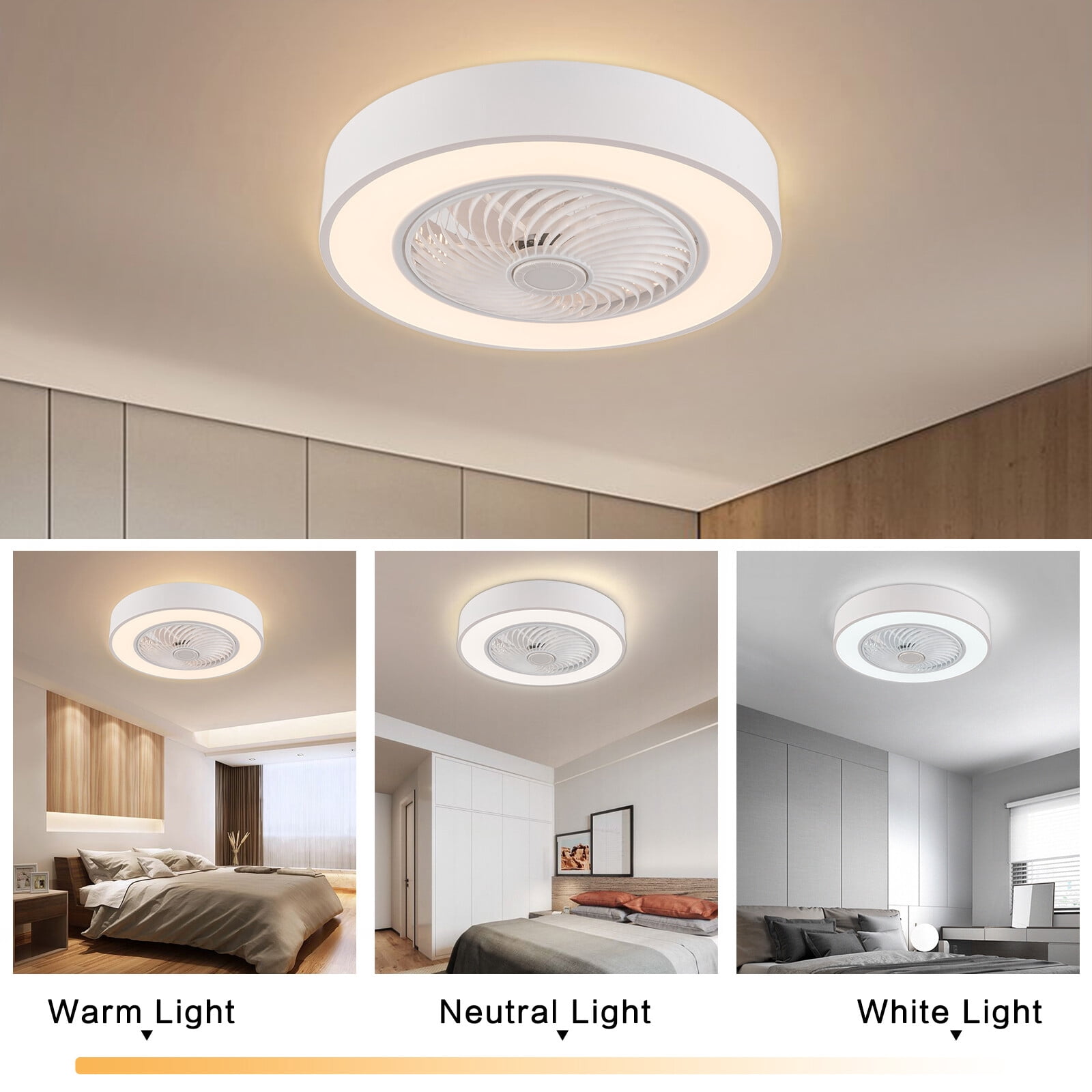 Remote 110 Light 22'' Modern Round LED Ceiling Fan Light Flush Mount Dimmable Chandelier ...