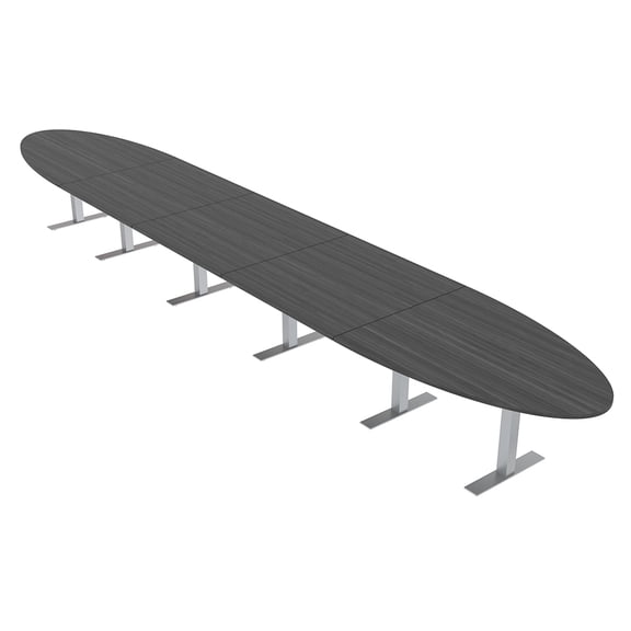22' Modular Oval Boardroom Table With Metal T Bases And Electric Units