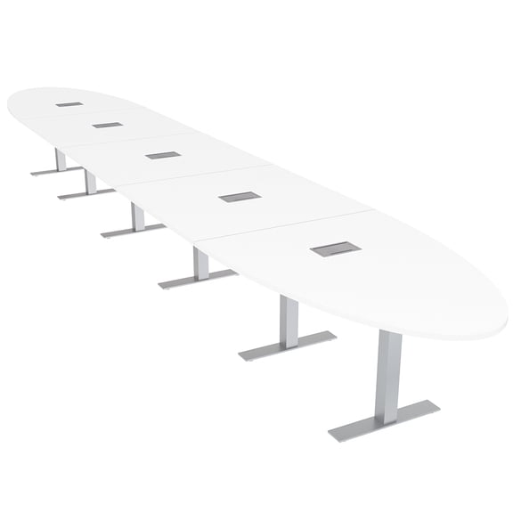 22' Modular Oval Boardroom Table With Metal T Bases And Electric Units