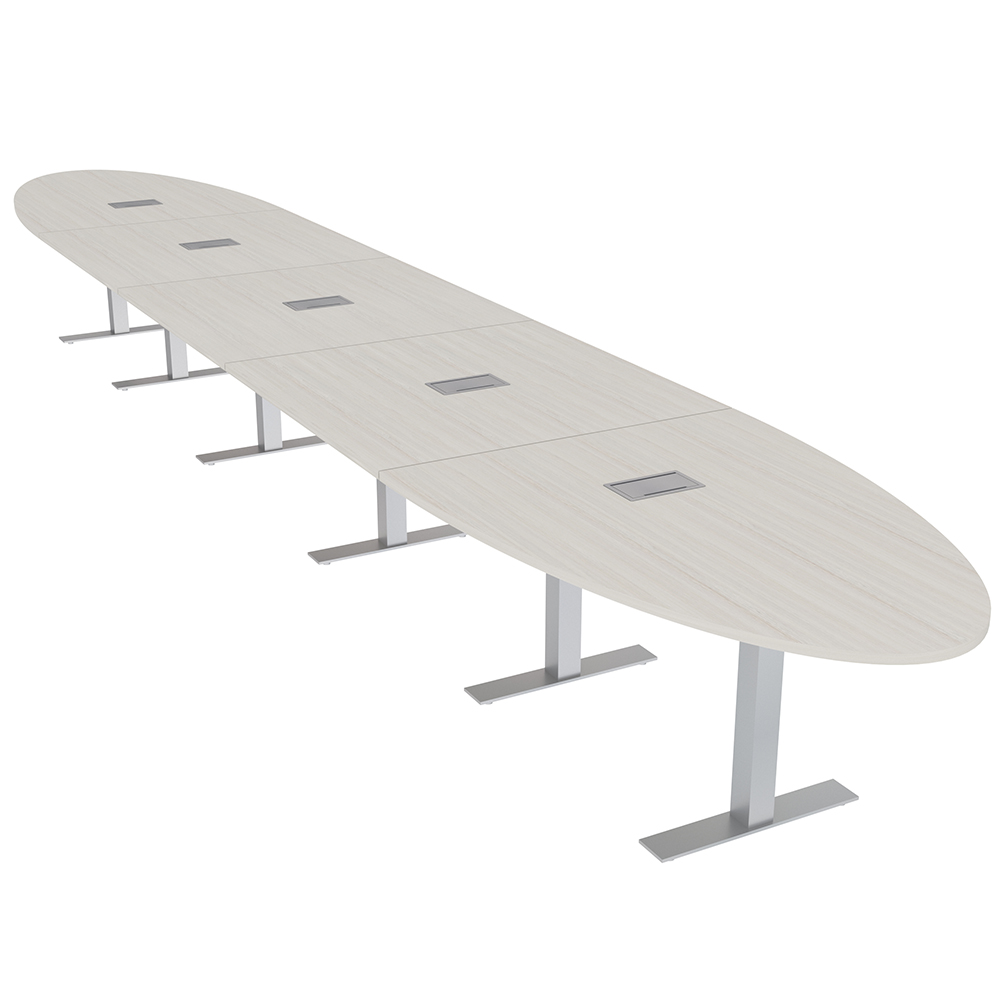 22' Modular Oval Boardroom Table With Metal T Bases And Electric Units