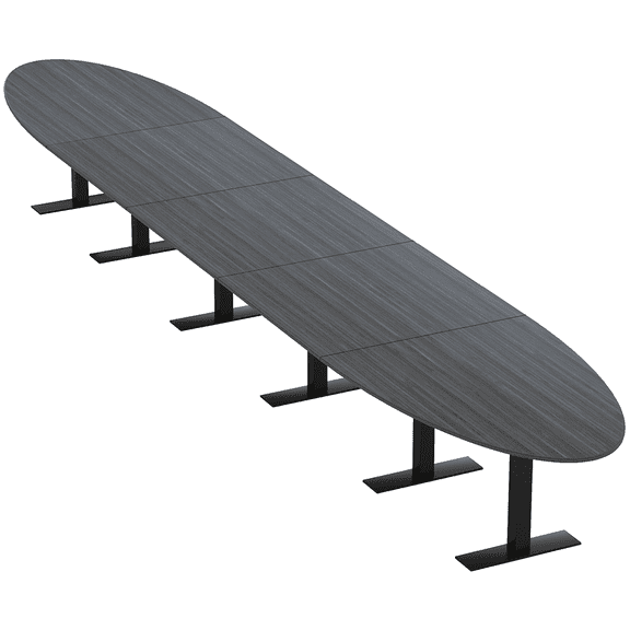 22' Modular Oval Boardroom Table With Metal T Bases And Electric Units
