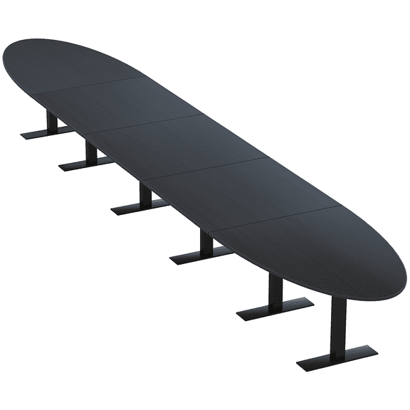 22' Modular Oval Boardroom Table With Metal T Bases And Electric Units