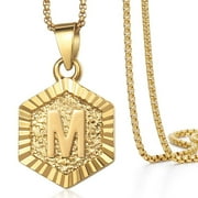 22" Monogram Hexagon A-Z Gold Filled Initial Letter Pendant Necklace Chain Unisex