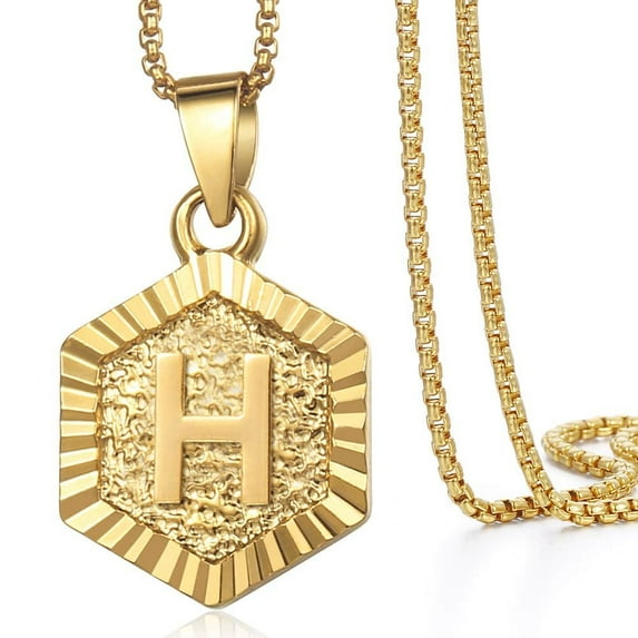 22" Monogram Hexagon A-Z Gold Filled Initial Letter Pendant Necklace Chain Unisex