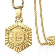 22" Monogram Hexagon A-Z Gold Filled Initial Letter Pendant Necklace Chain Unisex