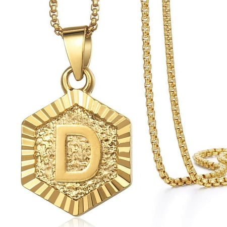22" Monogram Hexagon A-Z Gold Filled Initial Letter Pendant Necklace Chain Unisex