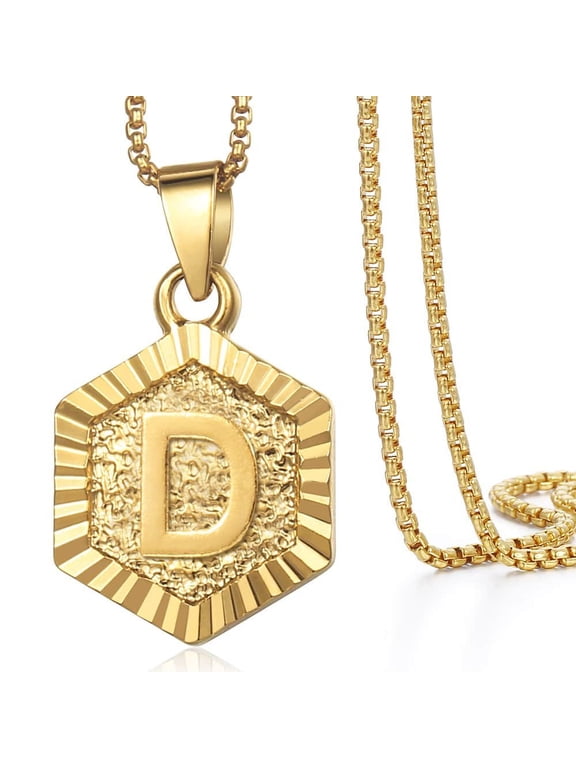 22" Monogram Hexagon A-Z Gold Filled Initial Letter Pendant Necklace Chain Unisex