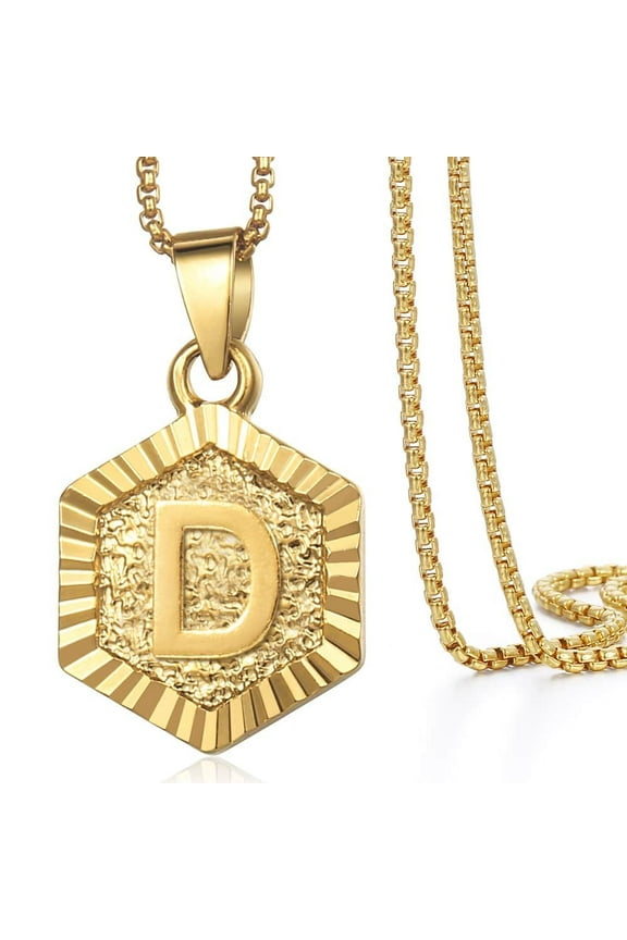 22" Monogram Hexagon A-Z Gold Filled Initial Letter Pendant Necklace Chain Unisex