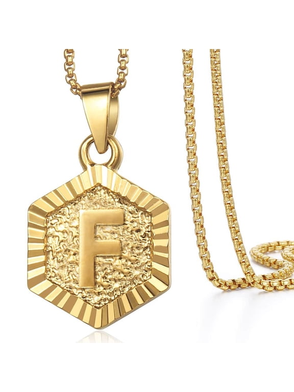 22" Monogram Hexagon A-Z Gold Filled Initial Letter Pendant Necklace Chain Unisex