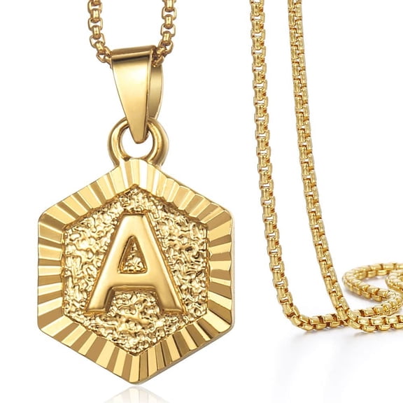 22" Monogram Hexagon A-Z Gold Filled Initial Letter Pendant Necklace Chain Unisex