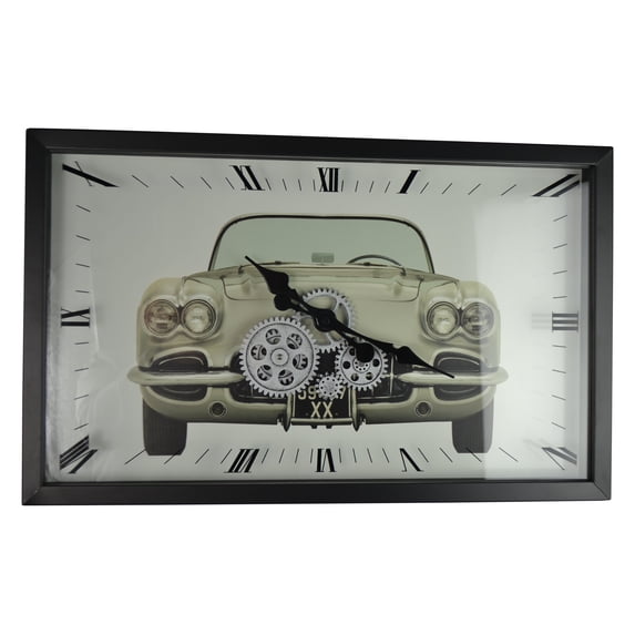 22" Moving Gear Wall Clock Silver Vette