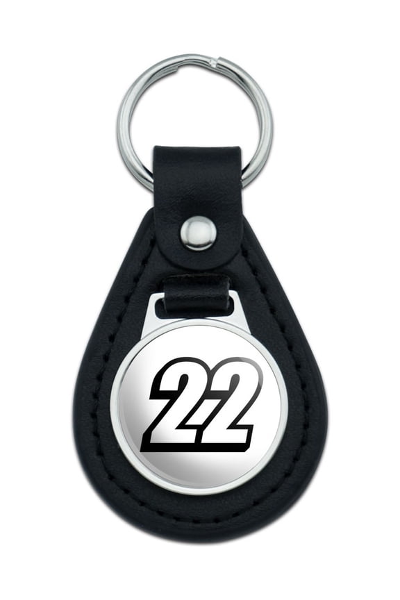22 Number Twenty Two Black Leather Keychain