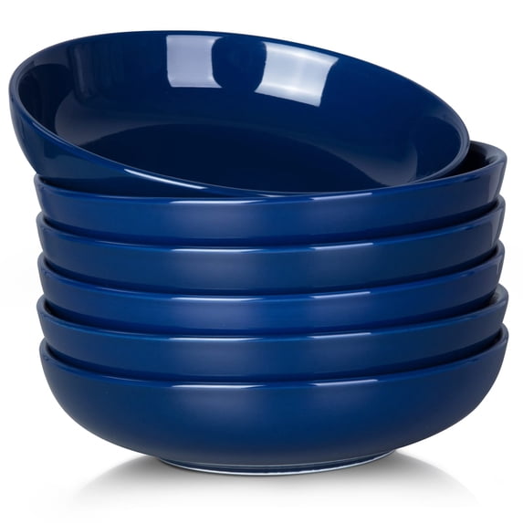 22 Ounce Porcelain Pasta Bowls Set 6 Pack Premium Ceramic Large Capacity Plates for Salad and Soup, Serving Bowl, Microwave & Dishwasher Safe