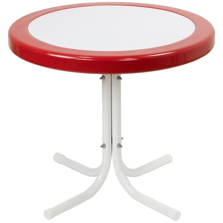 22" Outdoor Retro Tulip Side Table Red and White