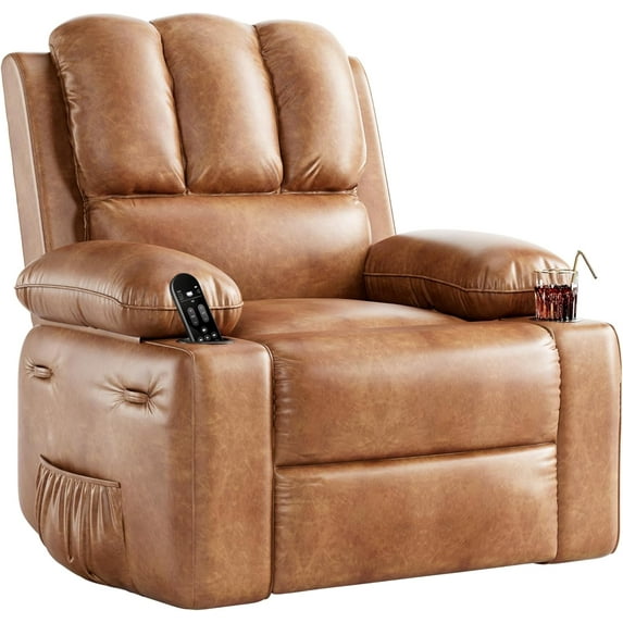 22'' Oversized Massage Recliner Chair w/ Heat, 400LB Capacity, Cup Holders & Storage