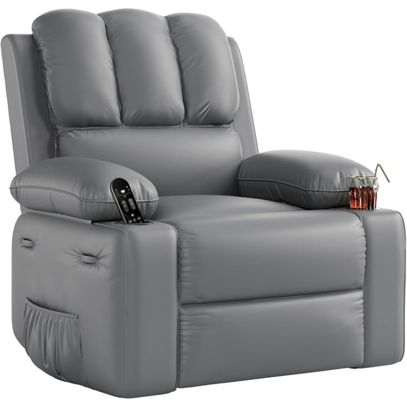 22'' Oversized Massage Recliner Chair w/ Heat, 400LB Capacity, Cup Holders & Storage