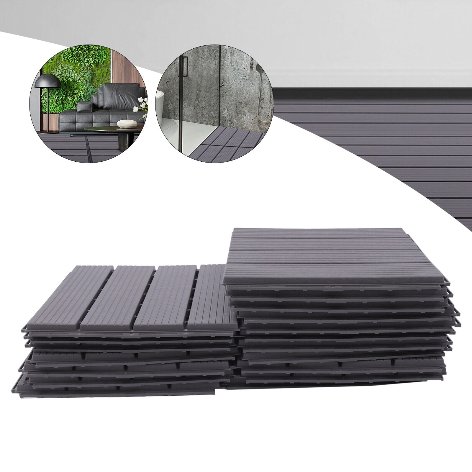 22 PCS 12"x12" Wood Plastic Composite Patio Deck Tiles Waterproof